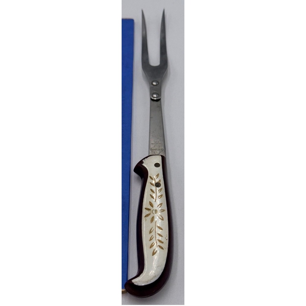 Blue Grass Carving Fork Unisex 10.75in Brown Good Vintage Stainless Floral USA